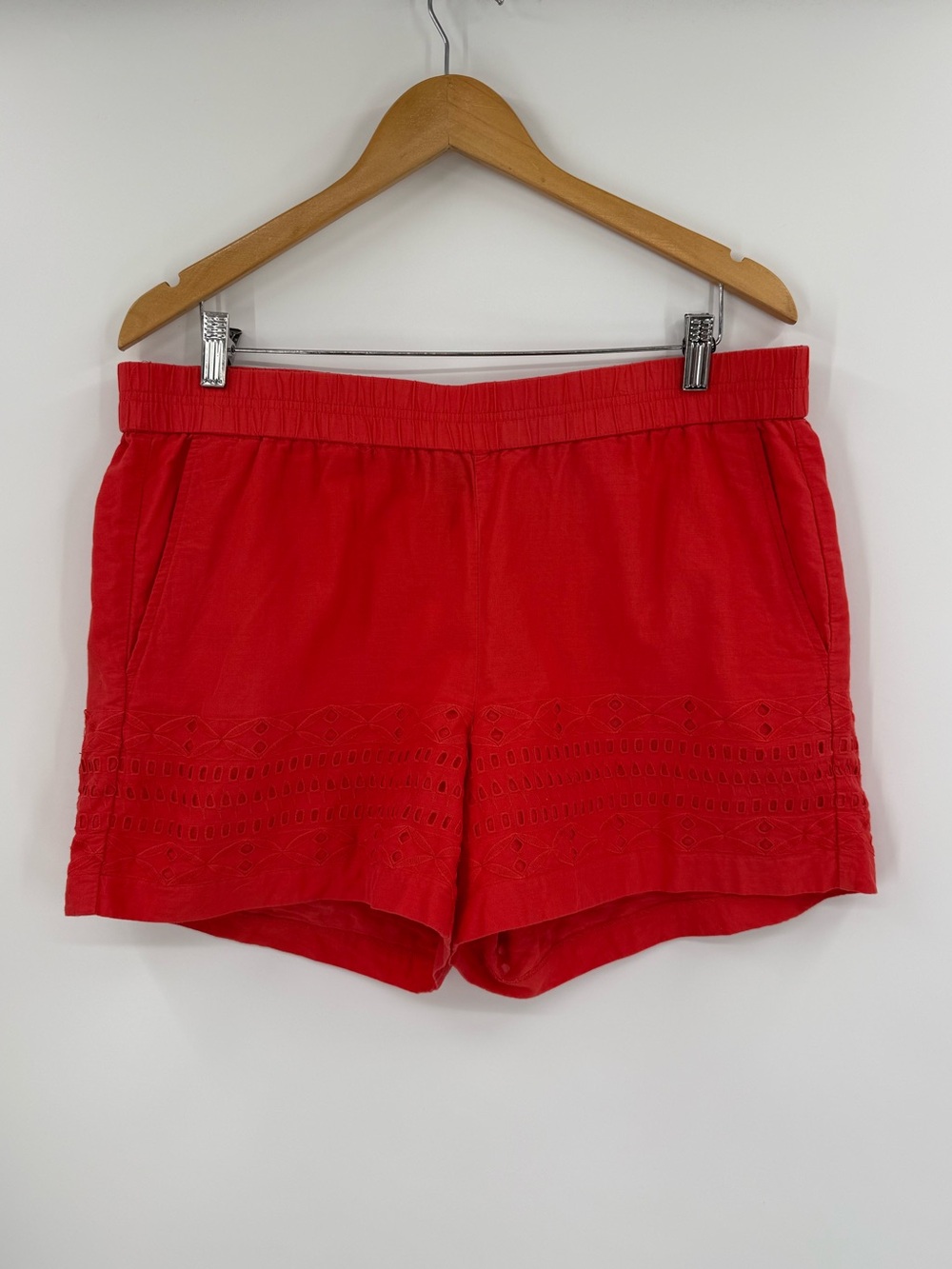 J.Crew Cotton Eyelet Embroidered Pull On Shorts | Red | Large
